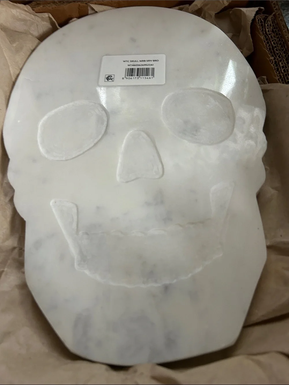 Marble Skull Charcuterie Board Serving Board - White with grey accents